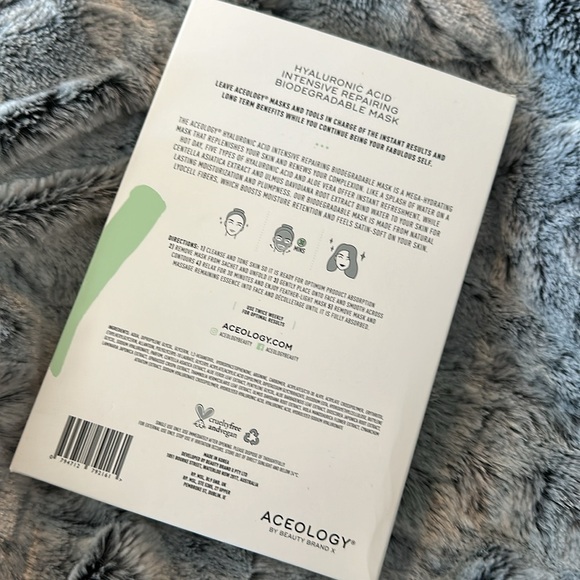 ACEOLOGY HYALURONIC ACID INTENSIVE REPAIRING BIODEGRADABLE MASK 4 PACK - NIB - Picture 2 of 2